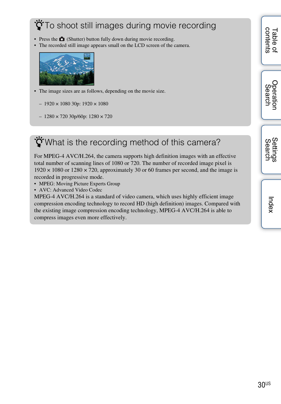 What is the recording method of this camera | Sony bloggie MHS-TS55 User Manual | Page 30 / 75