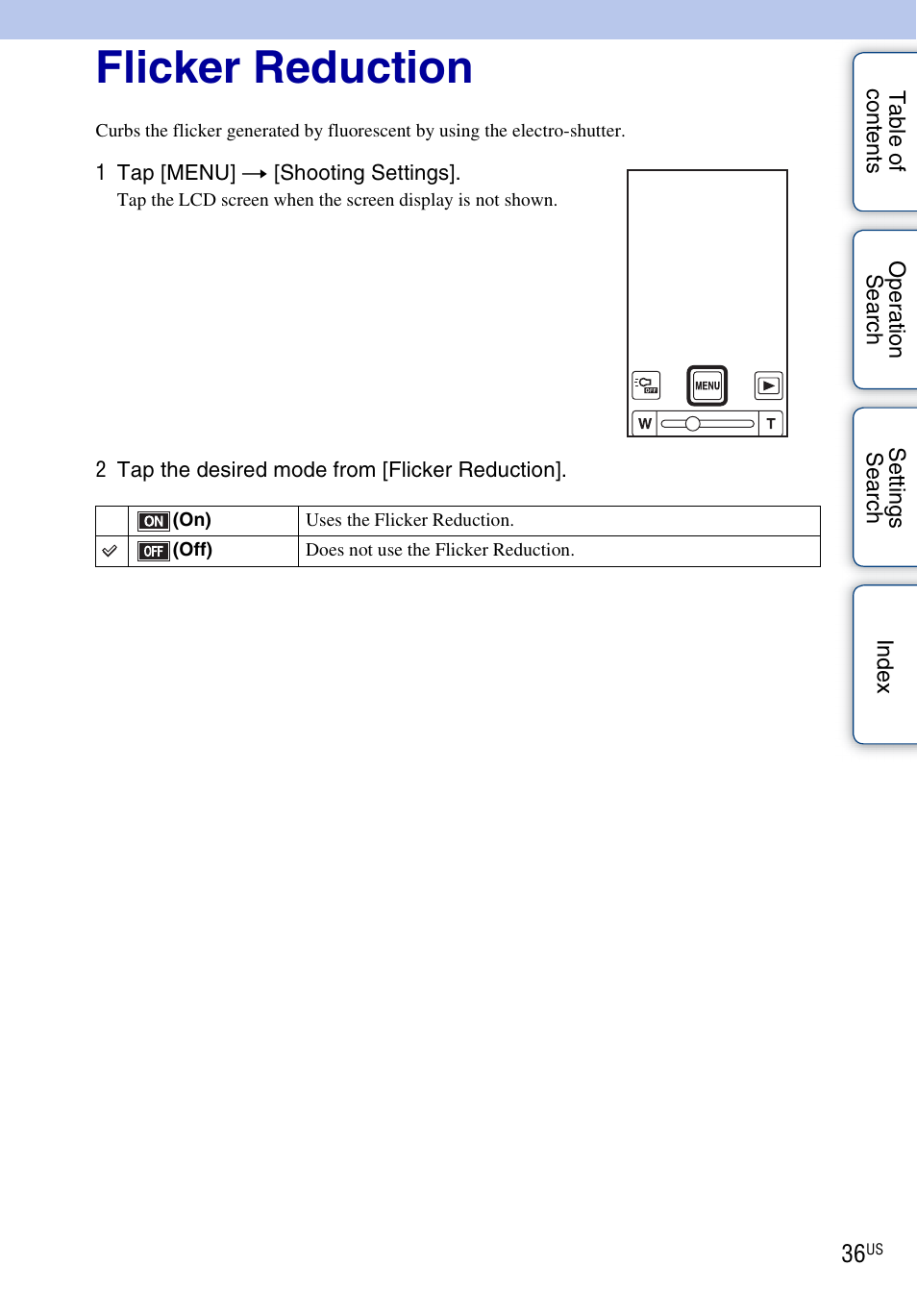 Flicker reduction | Sony bloggie MHS-TS55 User Manual | Page 36 / 75