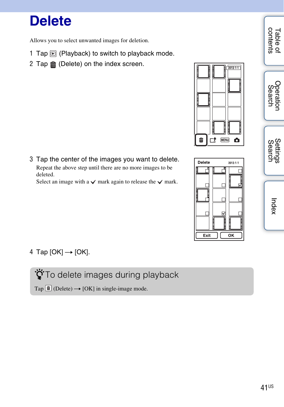 Delete | Sony bloggie MHS-TS55 User Manual | Page 41 / 75