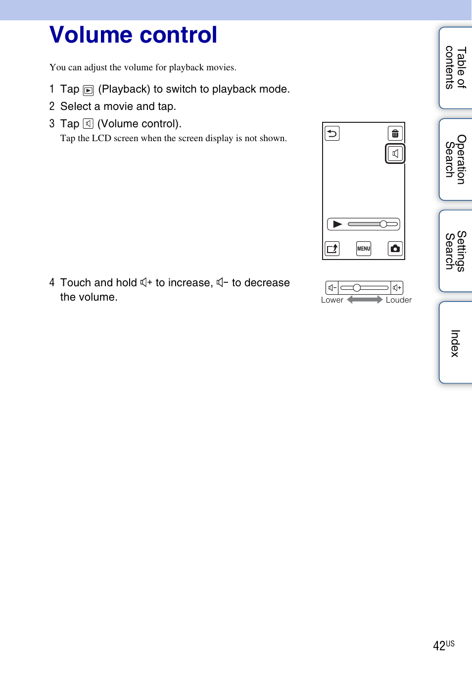 Volume control | Sony bloggie MHS-TS55 User Manual | Page 42 / 75