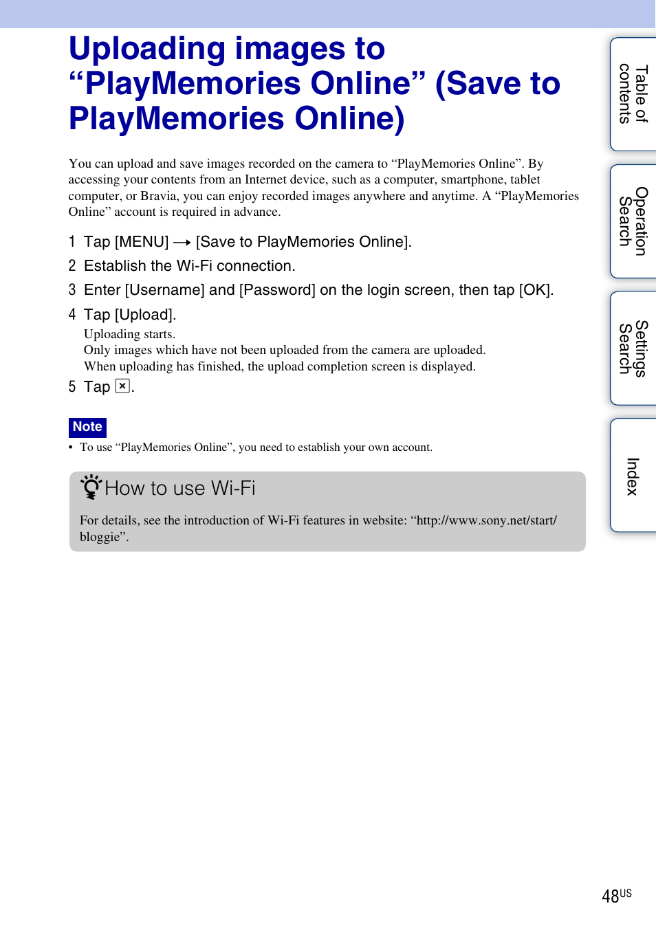 How to use wi-fi | Sony bloggie MHS-TS55 User Manual | Page 48 / 75
