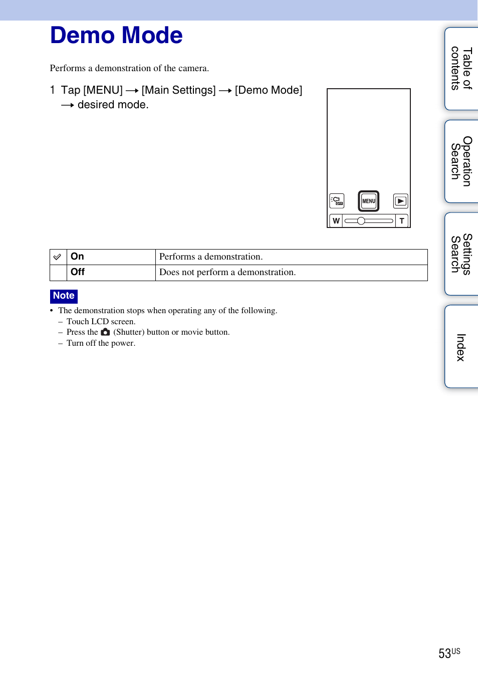 Demo mode | Sony bloggie MHS-TS55 User Manual | Page 53 / 75