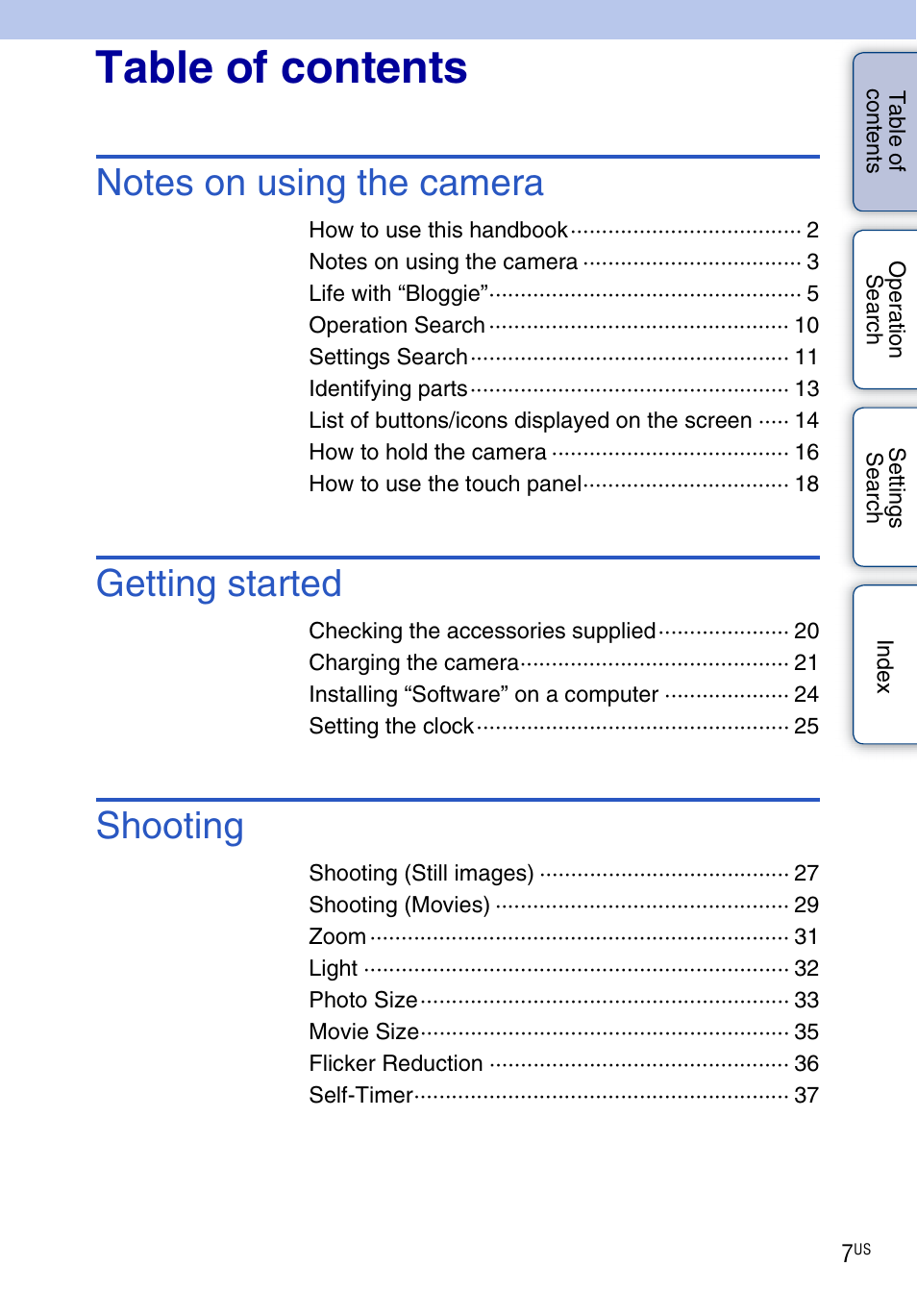 Sony bloggie MHS-TS55 User Manual | Page 7 / 75