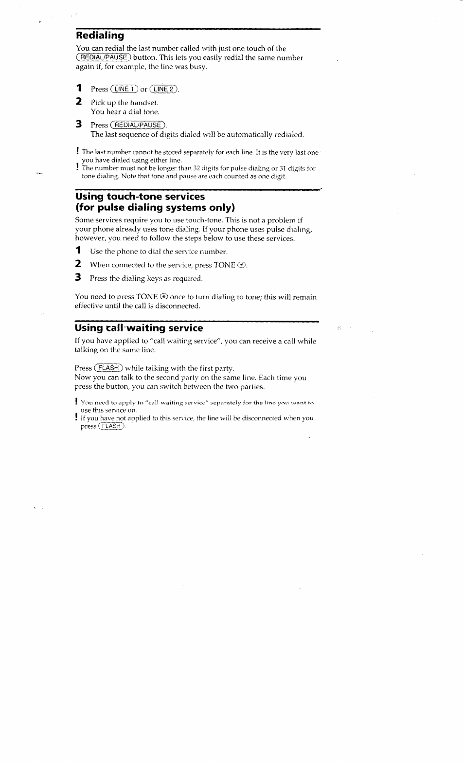 Redialing, Using call waiting service | Sony IT-M10 User Manual | Page 7 / 16