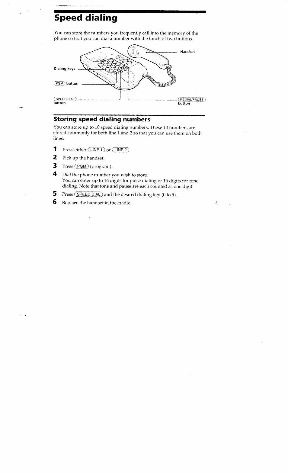 Speed dialing, Storing speed dialing numbers | Sony IT-M10 User Manual | Page 8 / 16