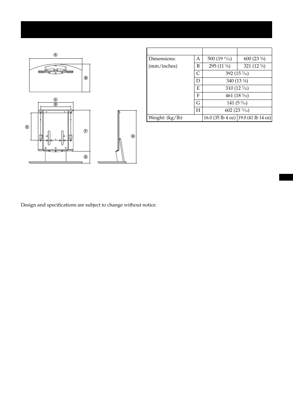 Specifications | Sony SU-P50T2 User Manual | Page 11 / 36