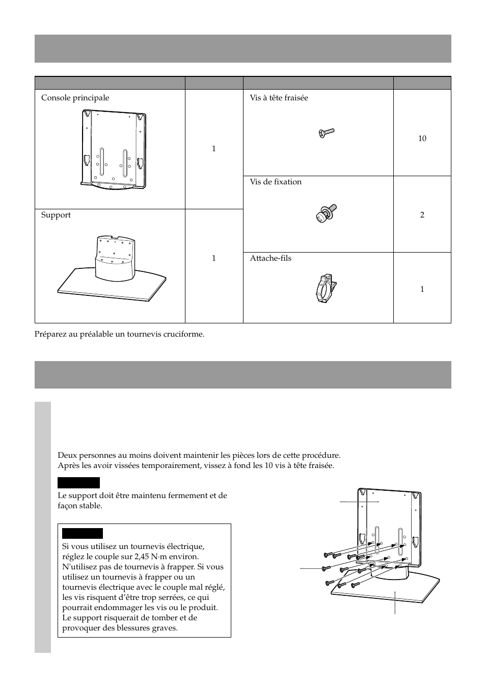 Instractions, Montage de la console principale, Vérification des pièces | Sony SU-P50T2 User Manual | Page 16 / 36