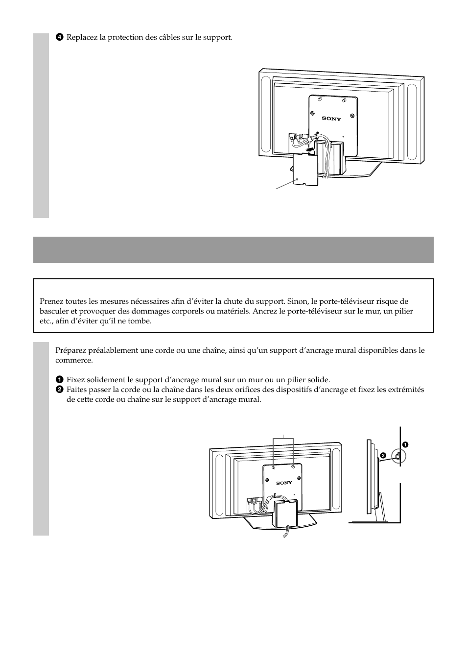 Mesures de sécurité pour éviter le basculement, Avertissement | Sony SU-P50T2 User Manual | Page 20 / 36