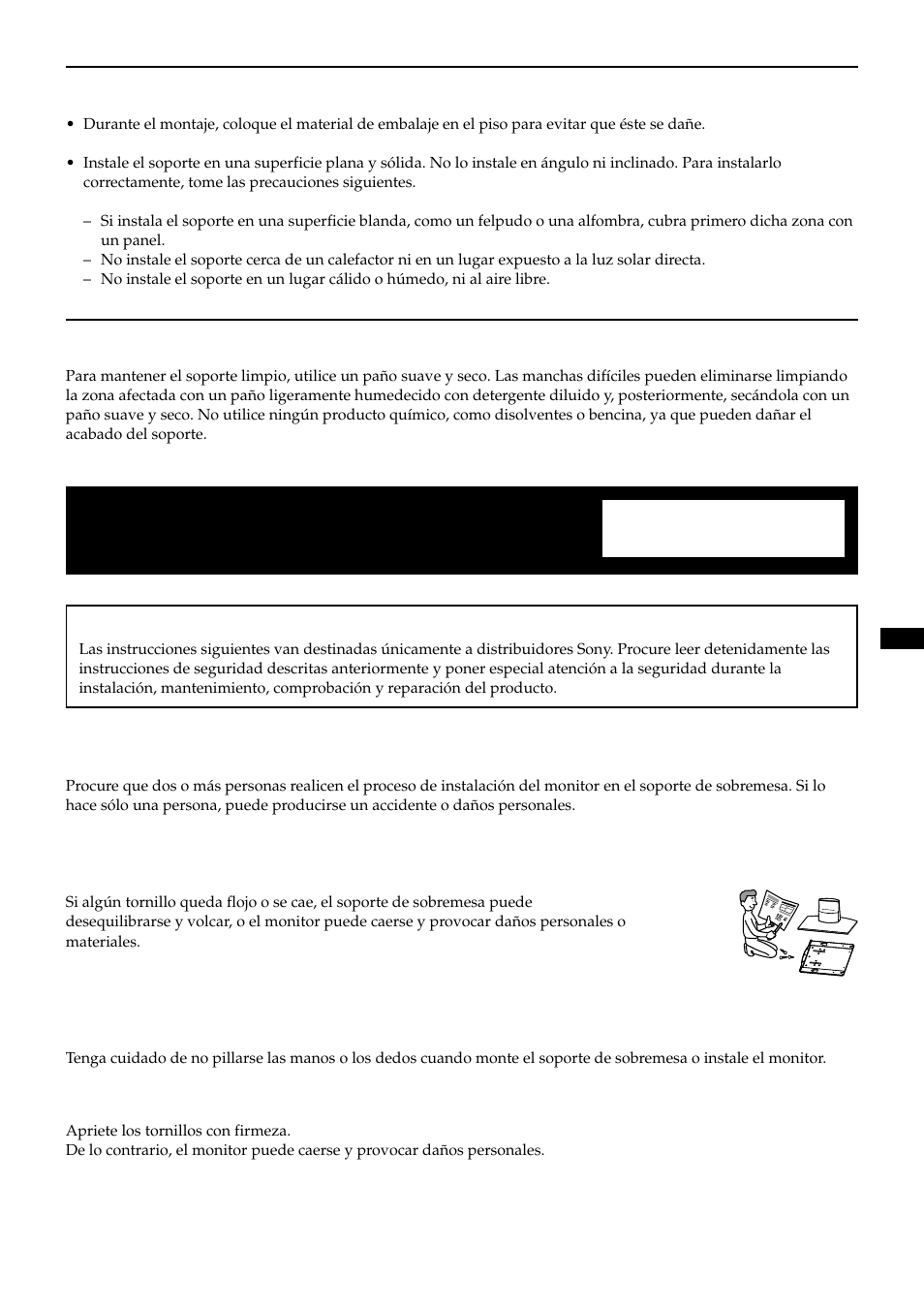 Montaje del soporte de sobremesa | Sony SU-P50T2 User Manual | Page 25 / 36