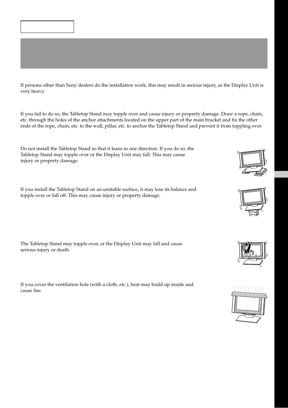 Warning | Sony SU-P50T2 User Manual | Page 3 / 36