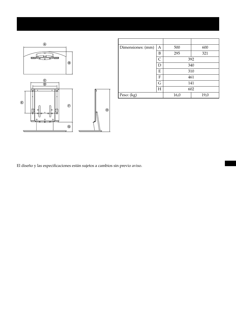 Especificaciones | Sony SU-P50T2 User Manual | Page 31 / 36