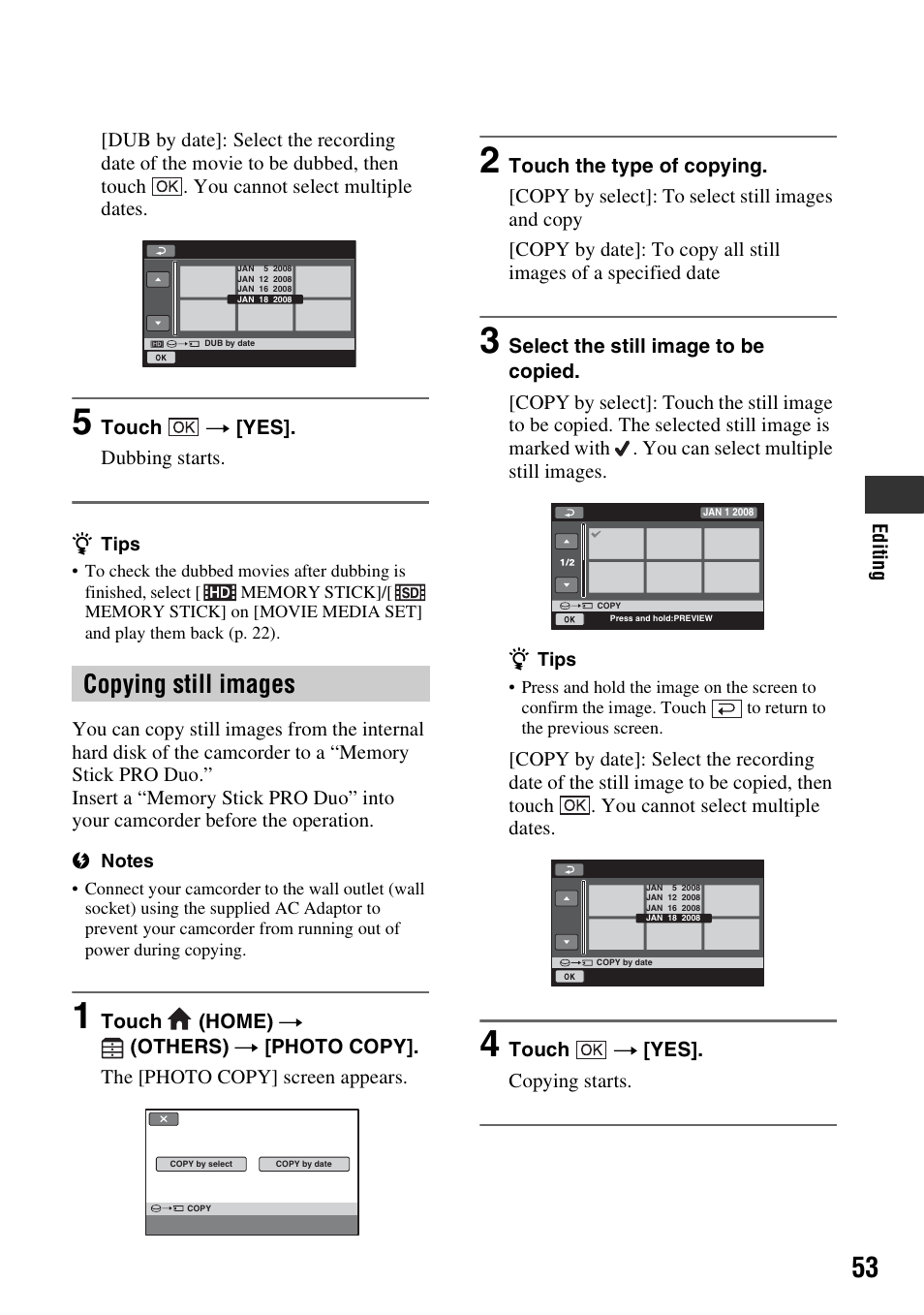 P. 53, Copying still images | Sony HDR-SR11 User Manual | Page 53 / 124