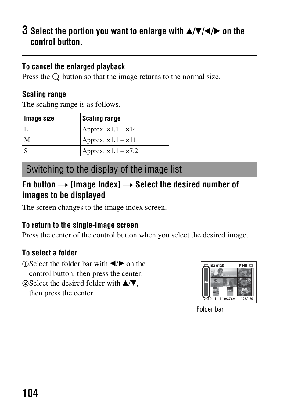 Switching to the display of the image list | Sony A390L2LENSKIT User Manual | Page 104 / 170