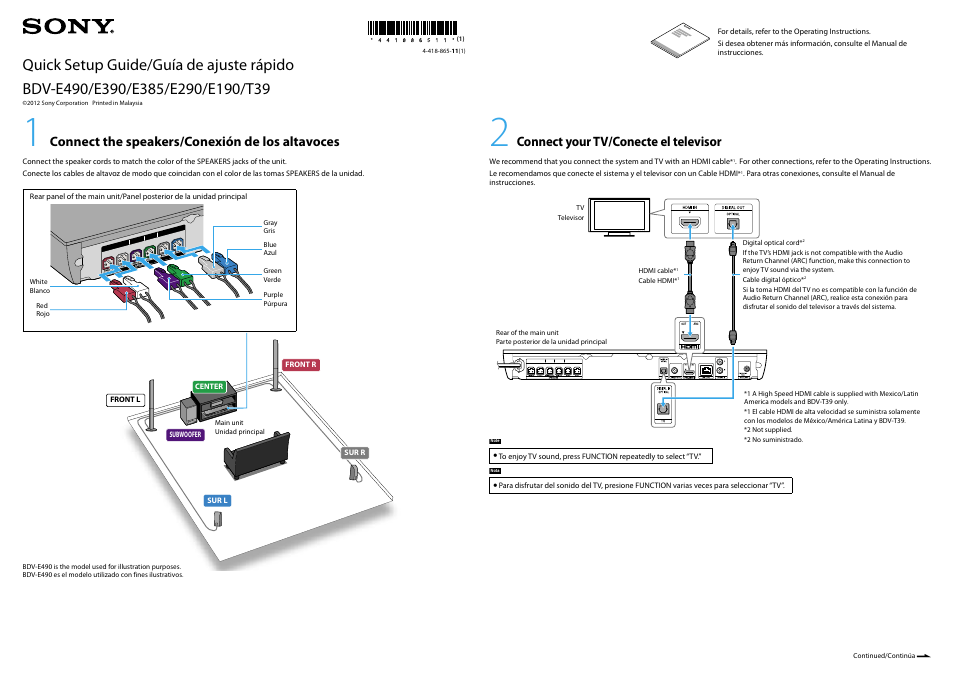 Sony BDV-E385 User Manual | 2 pages