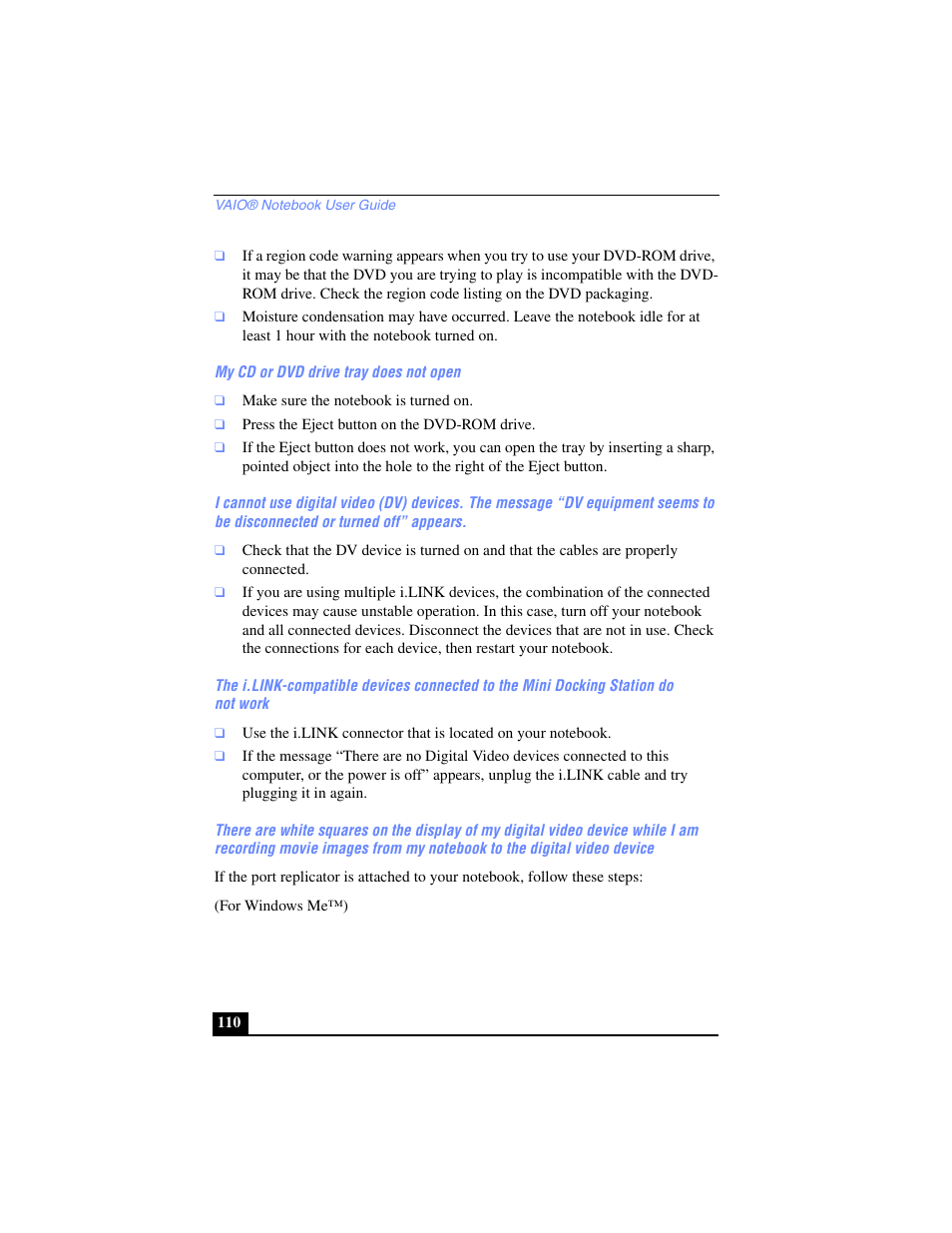 My cd or dvd drive tray does not open | Sony PCG-SR17 User Manual | Page 108 / 122