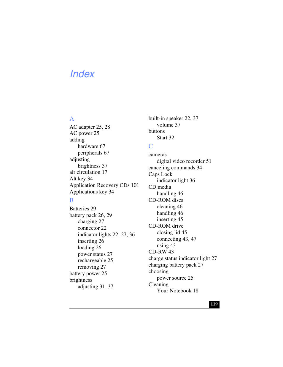 Index | Sony PCG-SR17 User Manual | Page 117 / 122