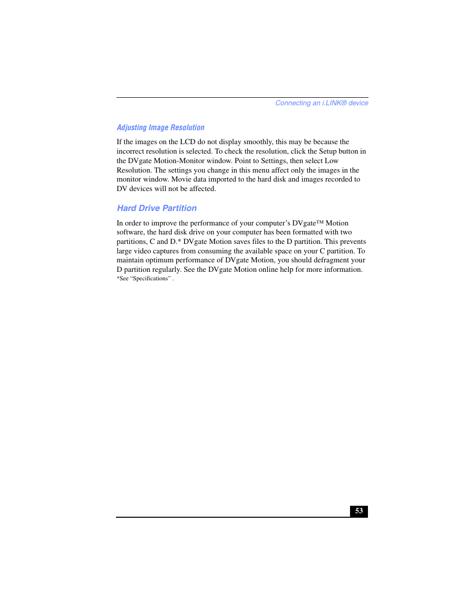 Adjusting image resolution, Hard drive partition | Sony PCG-SR17 User Manual | Page 51 / 122