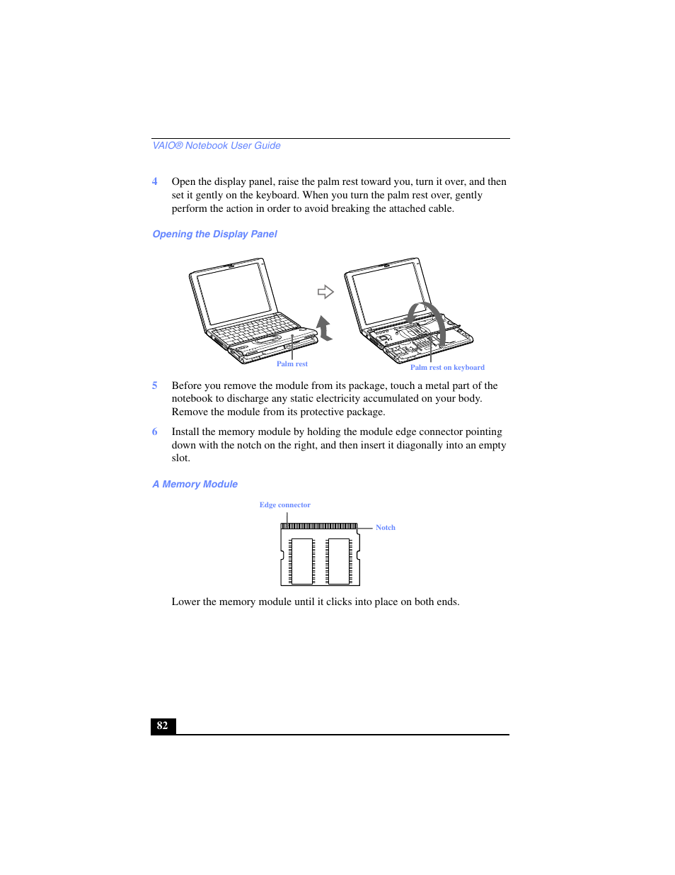 Opening the display panel, A memory module | Sony PCG-SR17 User Manual | Page 80 / 122