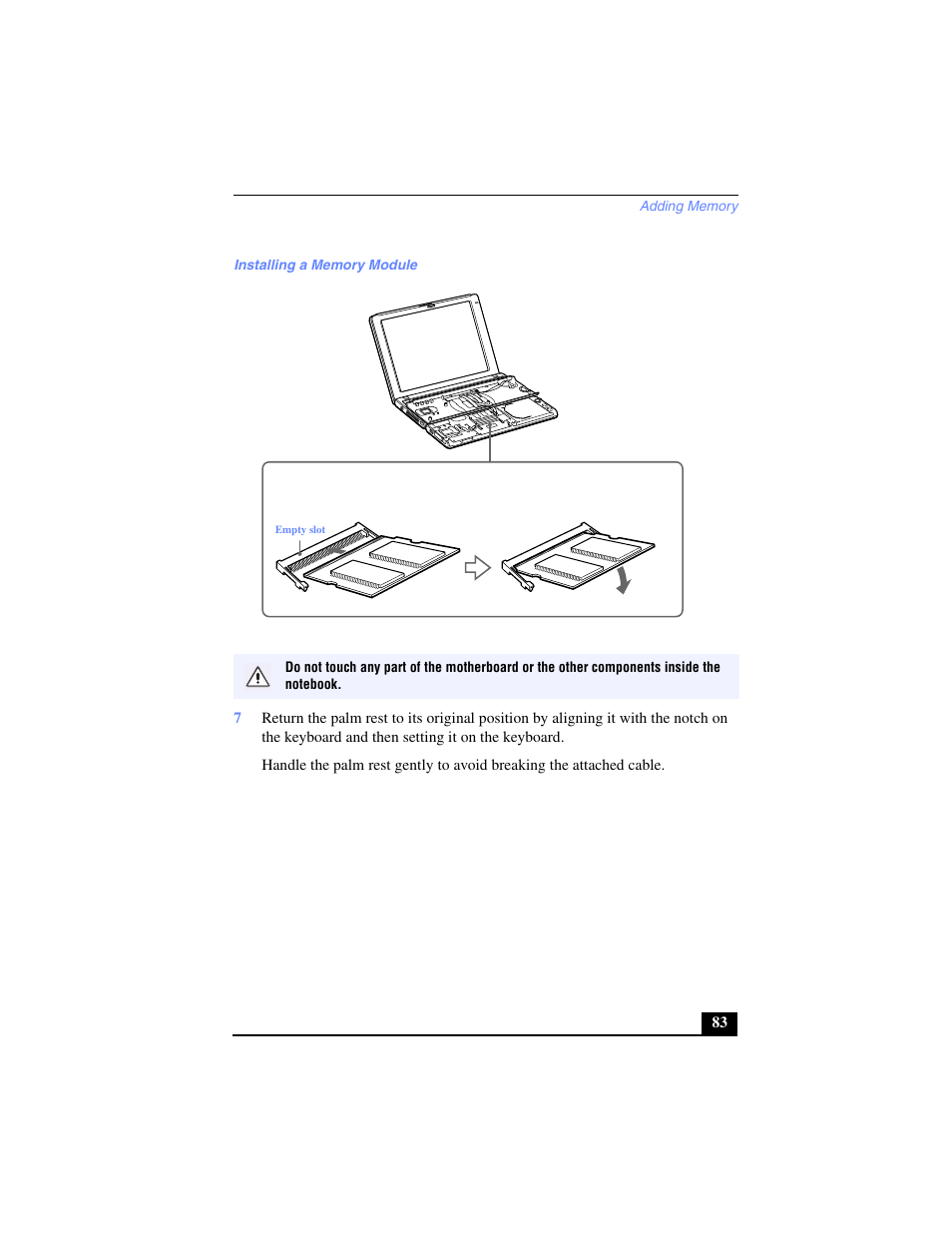 Installing a memory module | Sony PCG-SR17 User Manual | Page 81 / 122