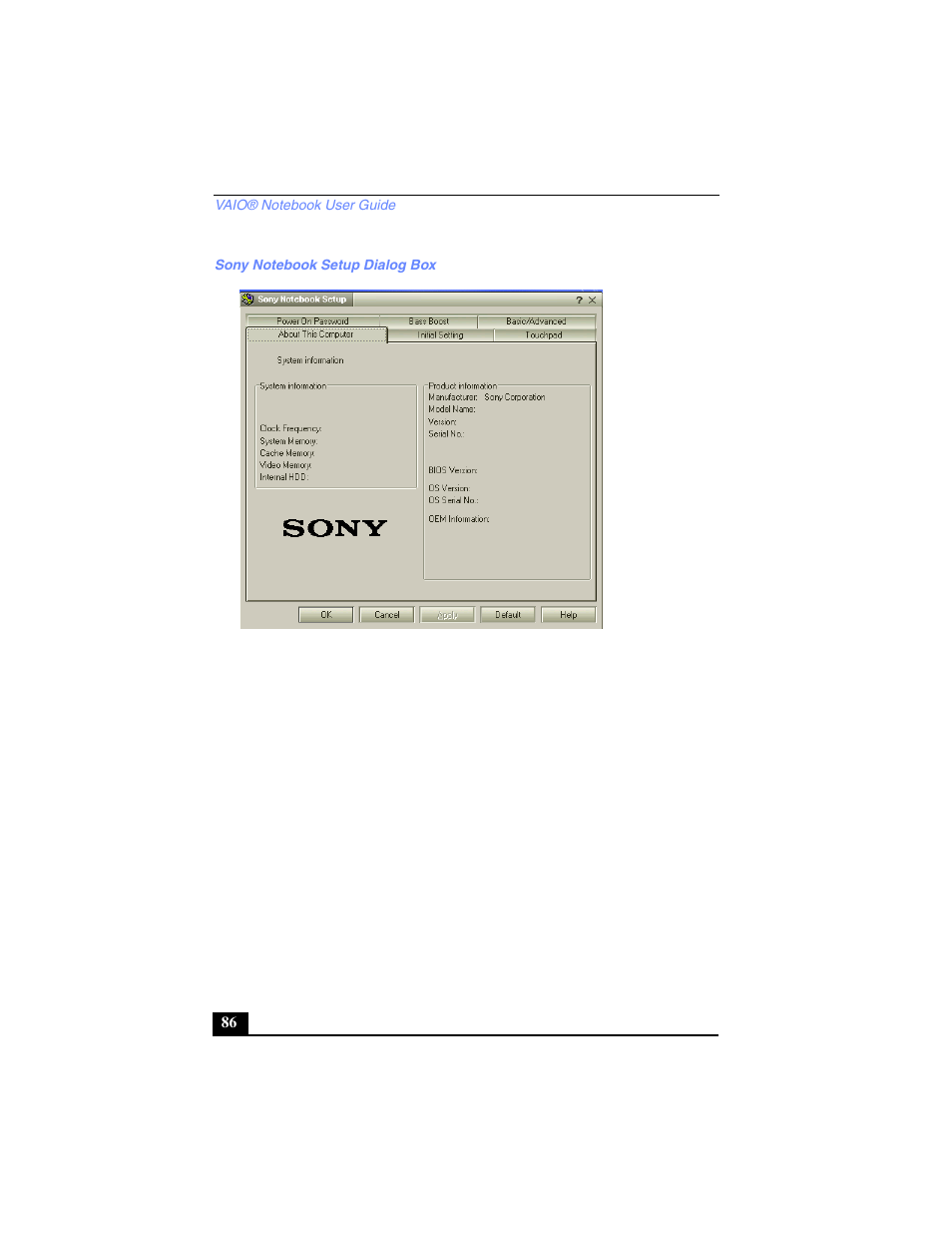 Sony notebook setup dialog box | Sony PCG-SR17 User Manual | Page 84 / 122