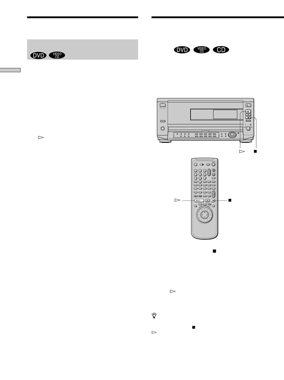 Resuming playback from the point where you, Stopped the disc (resume play) 20, Playing at various speeds/frame by frame | Sony DVP-CX850D User Manual | Page 20 / 84