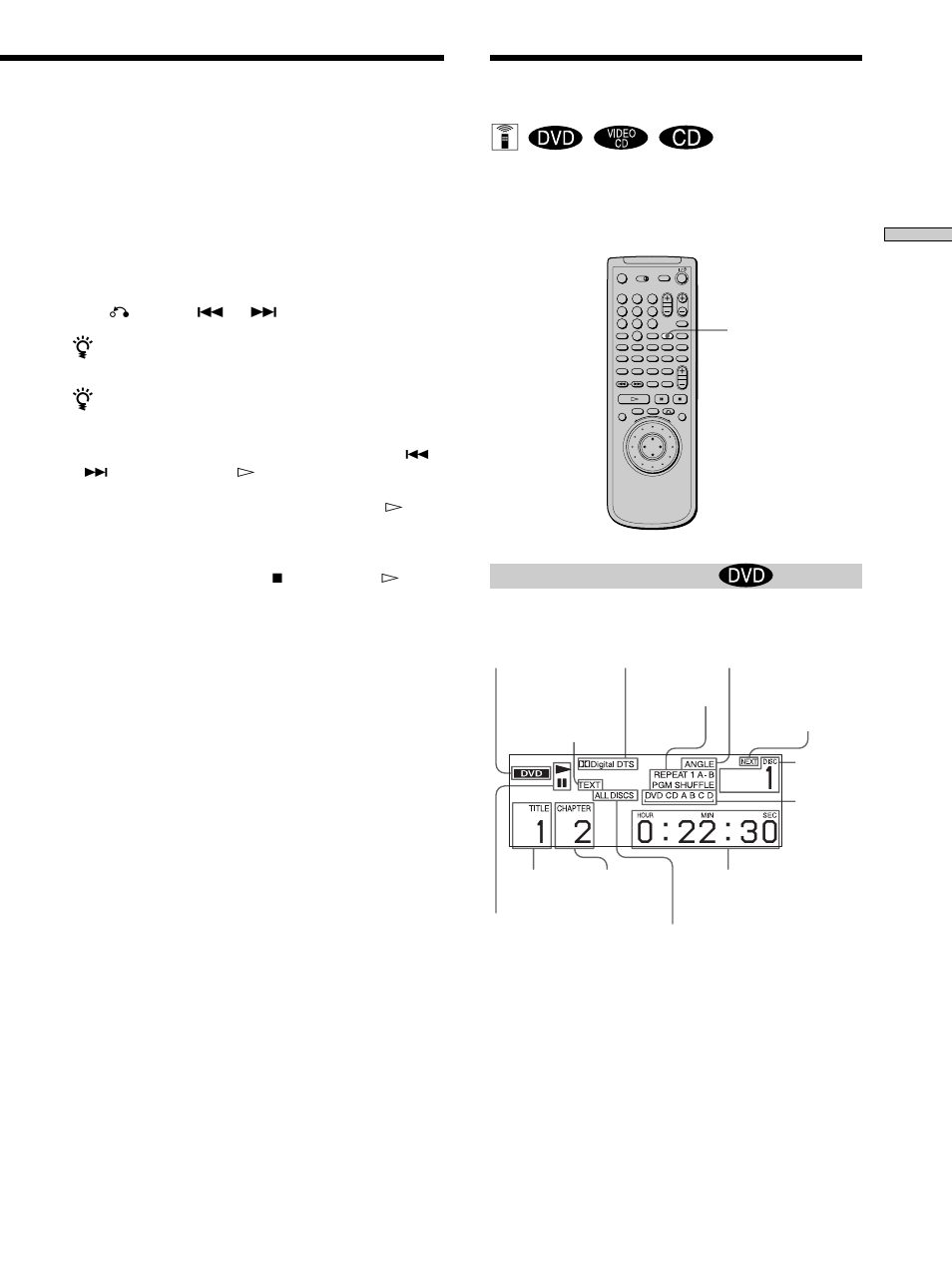 Using the front panel display, Using the front panel display 23, Using the front panel display z | When playing back a dvd | Sony DVP-CX850D User Manual | Page 23 / 84