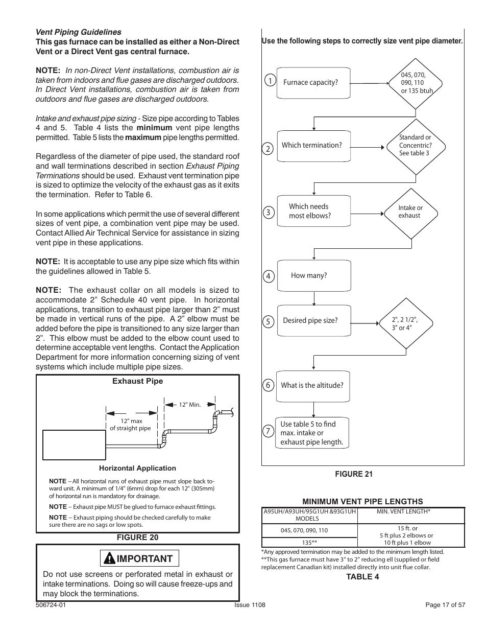 Important | Allied Air Enterprises WARM AIR GAS FURNACE 92G1UH User Manual | Page 17 / 57