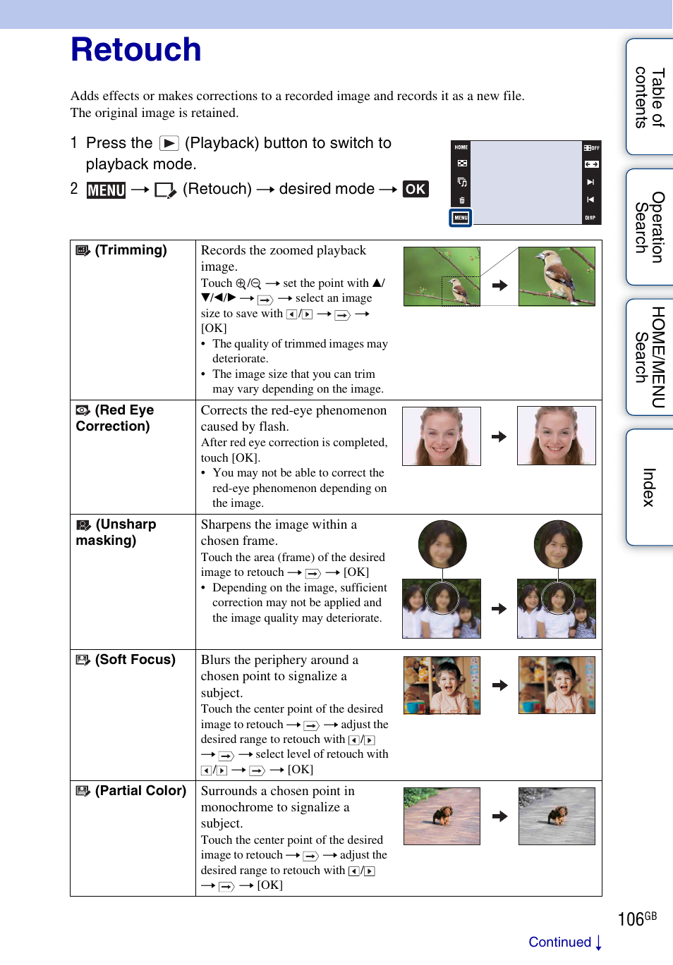 Retouch | Sony DSC-G3 User Manual | Page 106 / 178