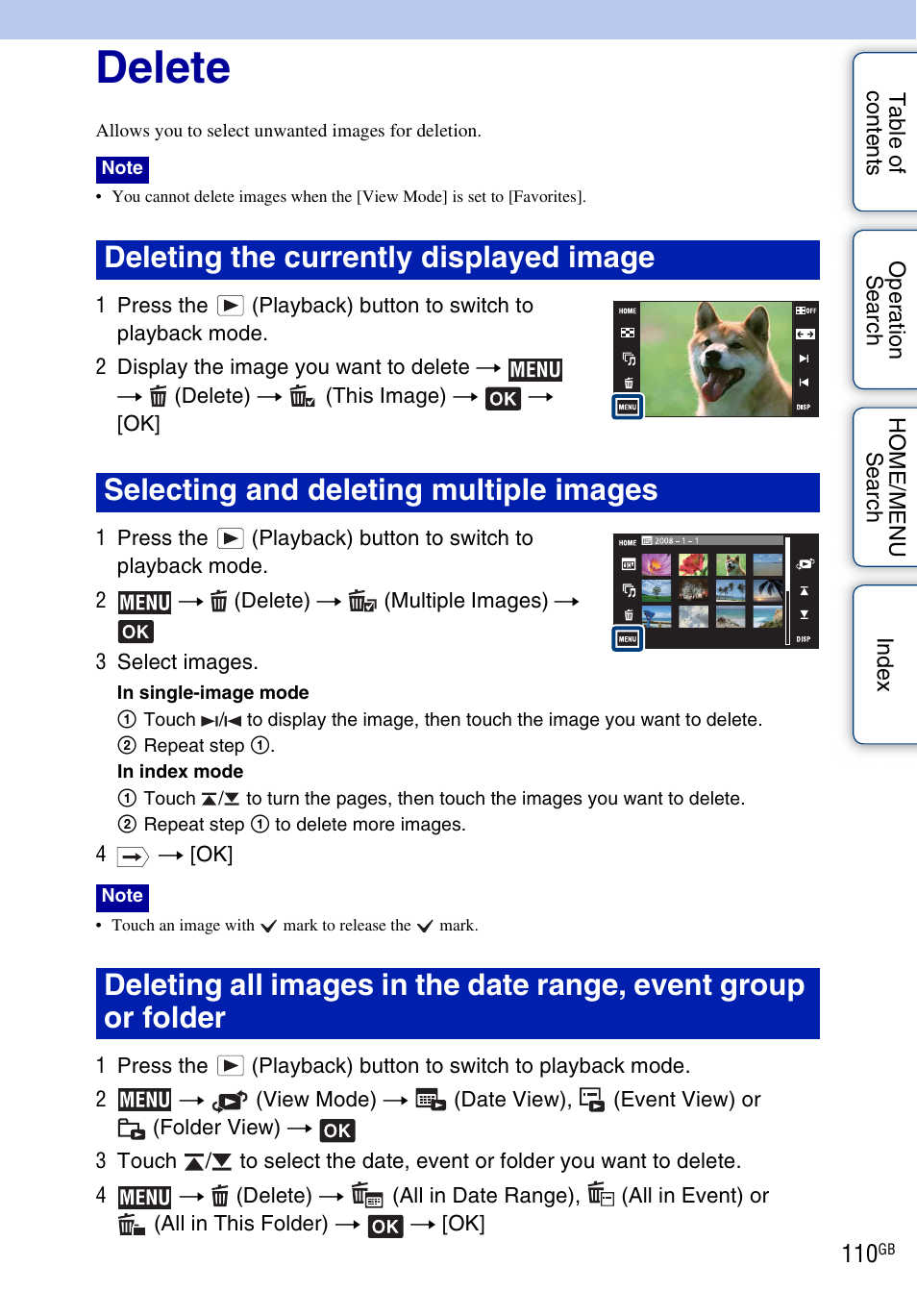 Delete), Delete | Sony DSC-G3 User Manual | Page 110 / 178