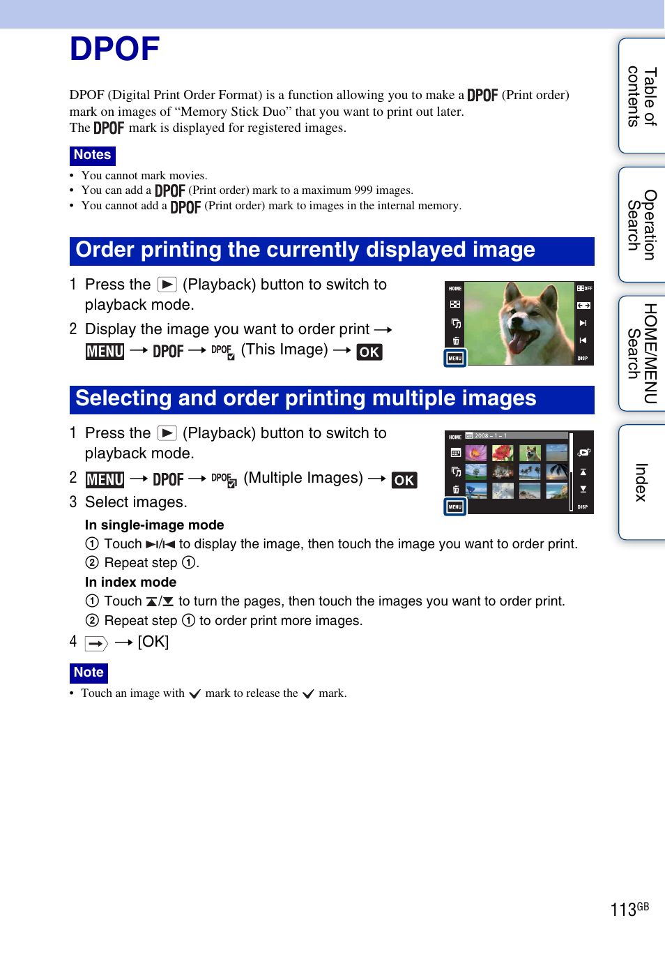 Dpof | Sony DSC-G3 User Manual | Page 113 / 178
