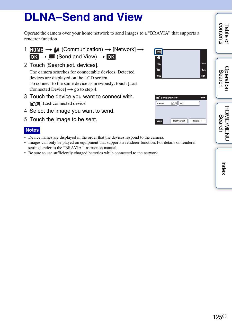 Dlna–send and view | Sony DSC-G3 User Manual | Page 125 / 178