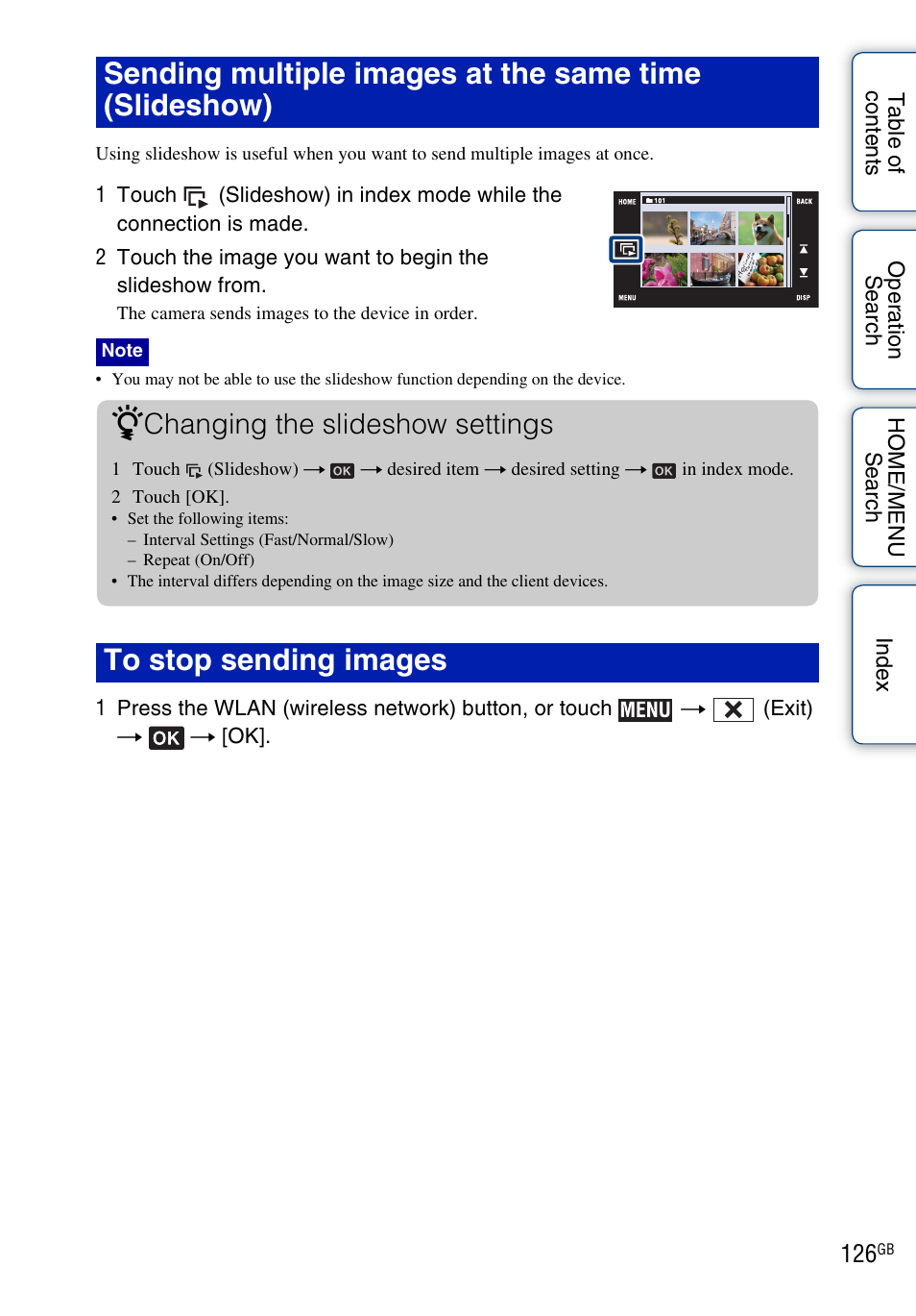 Changing the slideshow settings | Sony DSC-G3 User Manual | Page 126 / 178