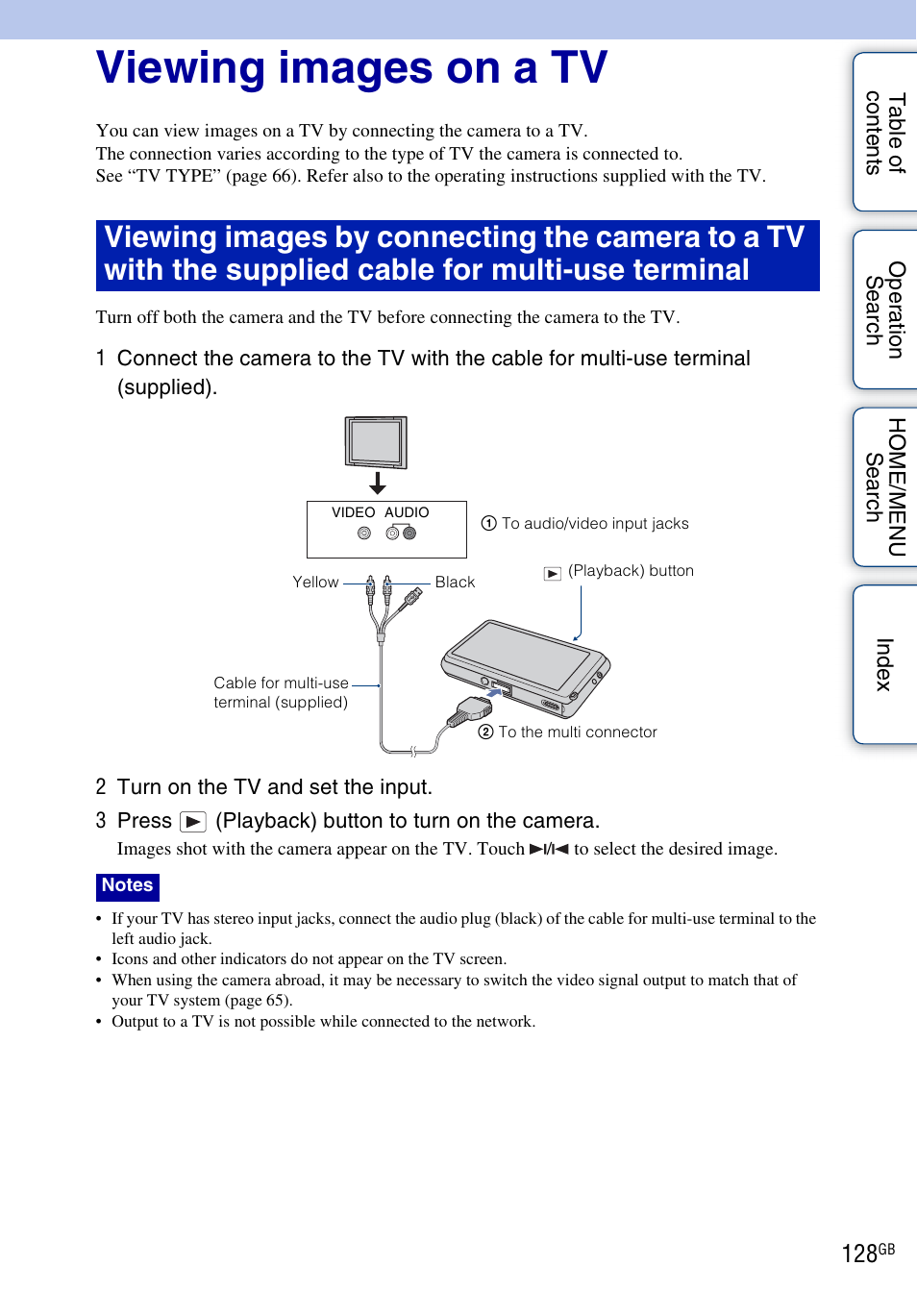 Viewing images on a tv | Sony DSC-G3 User Manual | Page 128 / 178