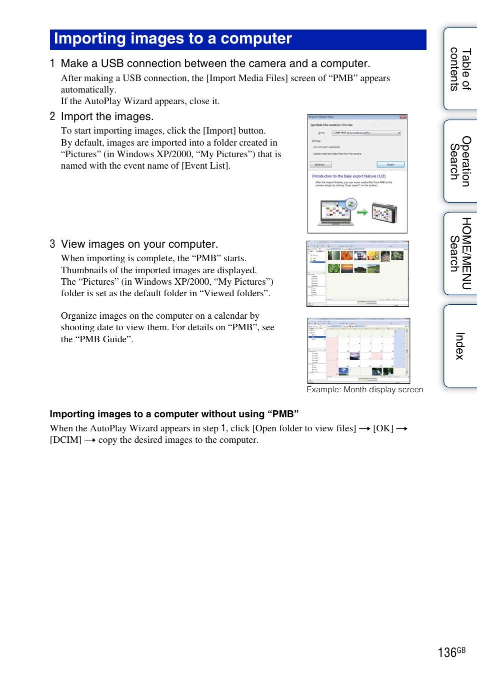 Importing images to a computer | Sony DSC-G3 User Manual | Page 136 / 178