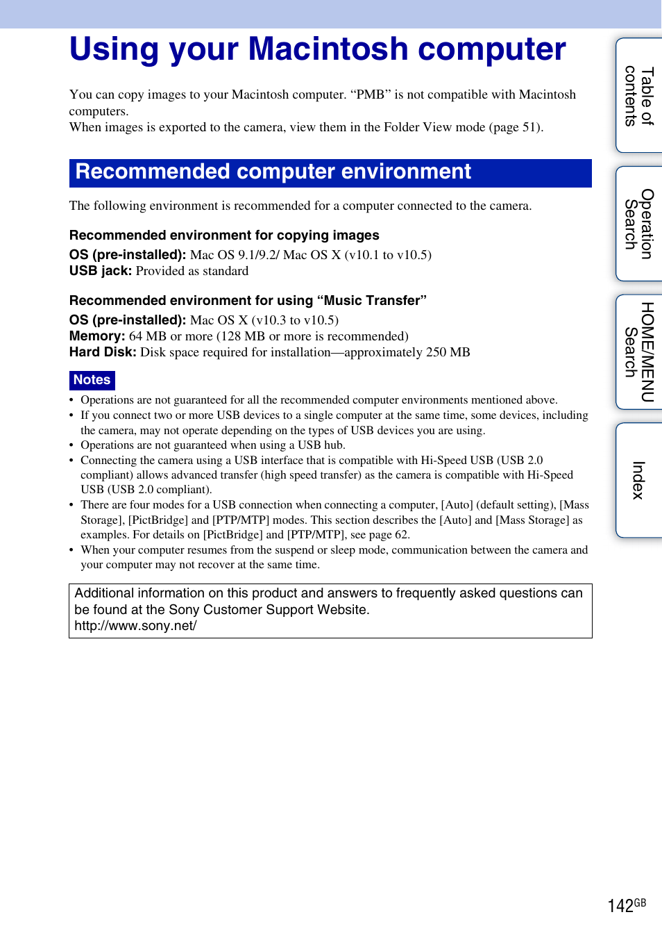 Using your macintosh computer, Recommended computer environment | Sony DSC-G3 User Manual | Page 142 / 178