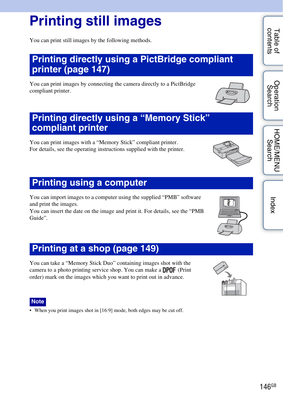 Printing still images | Sony DSC-G3 User Manual | Page 146 / 178