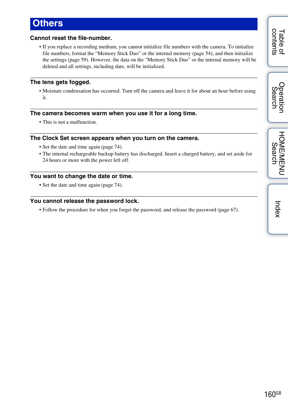 O 160, Others | Sony DSC-G3 User Manual | Page 160 / 178