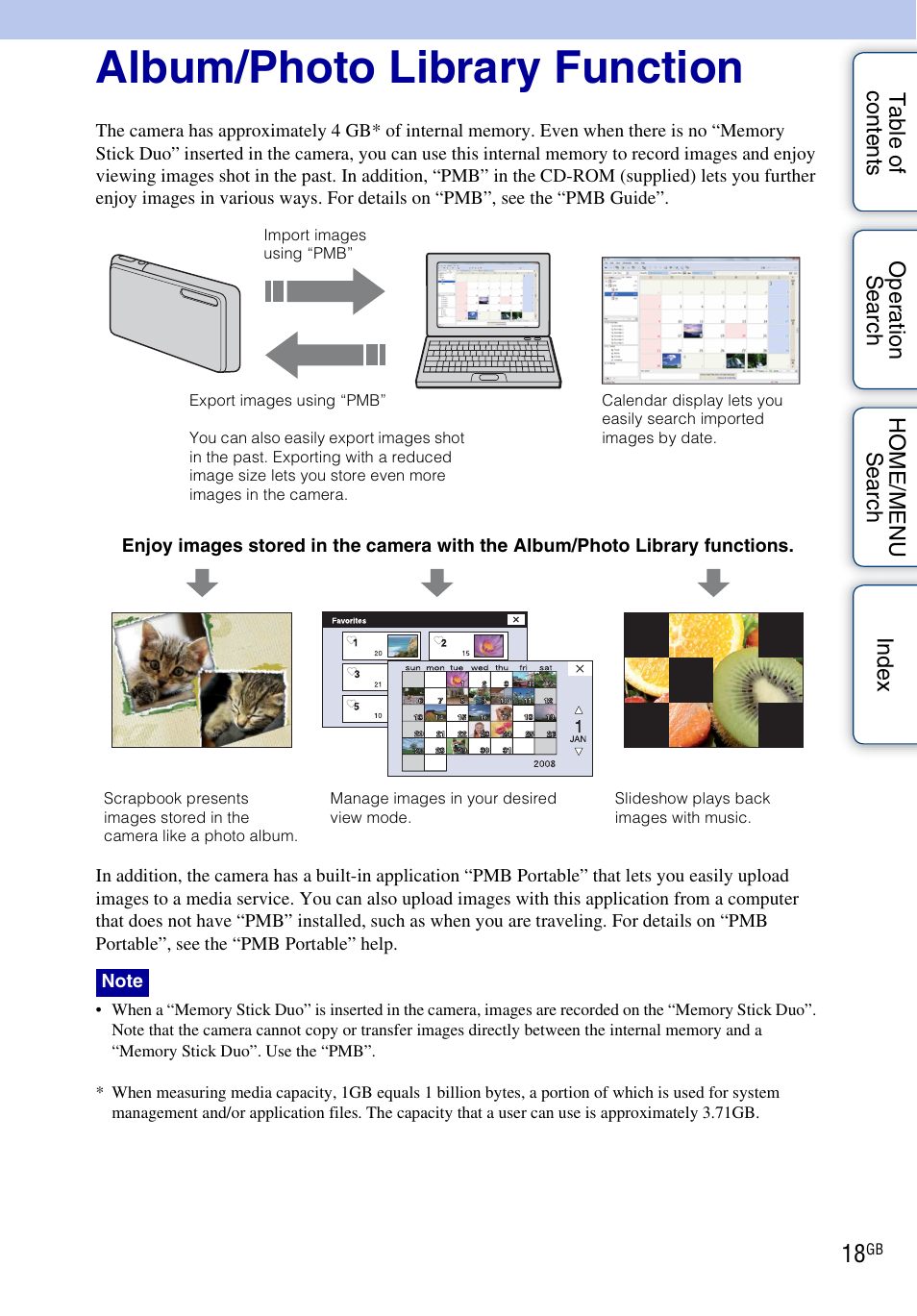 Album/photo library function | Sony DSC-G3 User Manual | Page 18 / 178