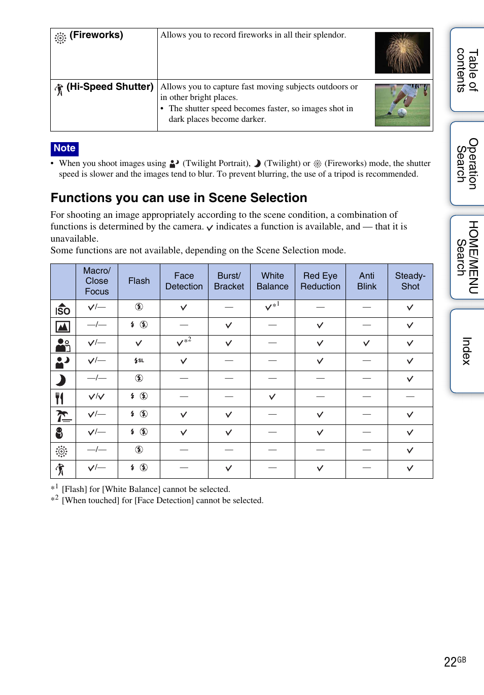 Functions you can use in scene selection | Sony DSC-G3 User Manual | Page 22 / 178
