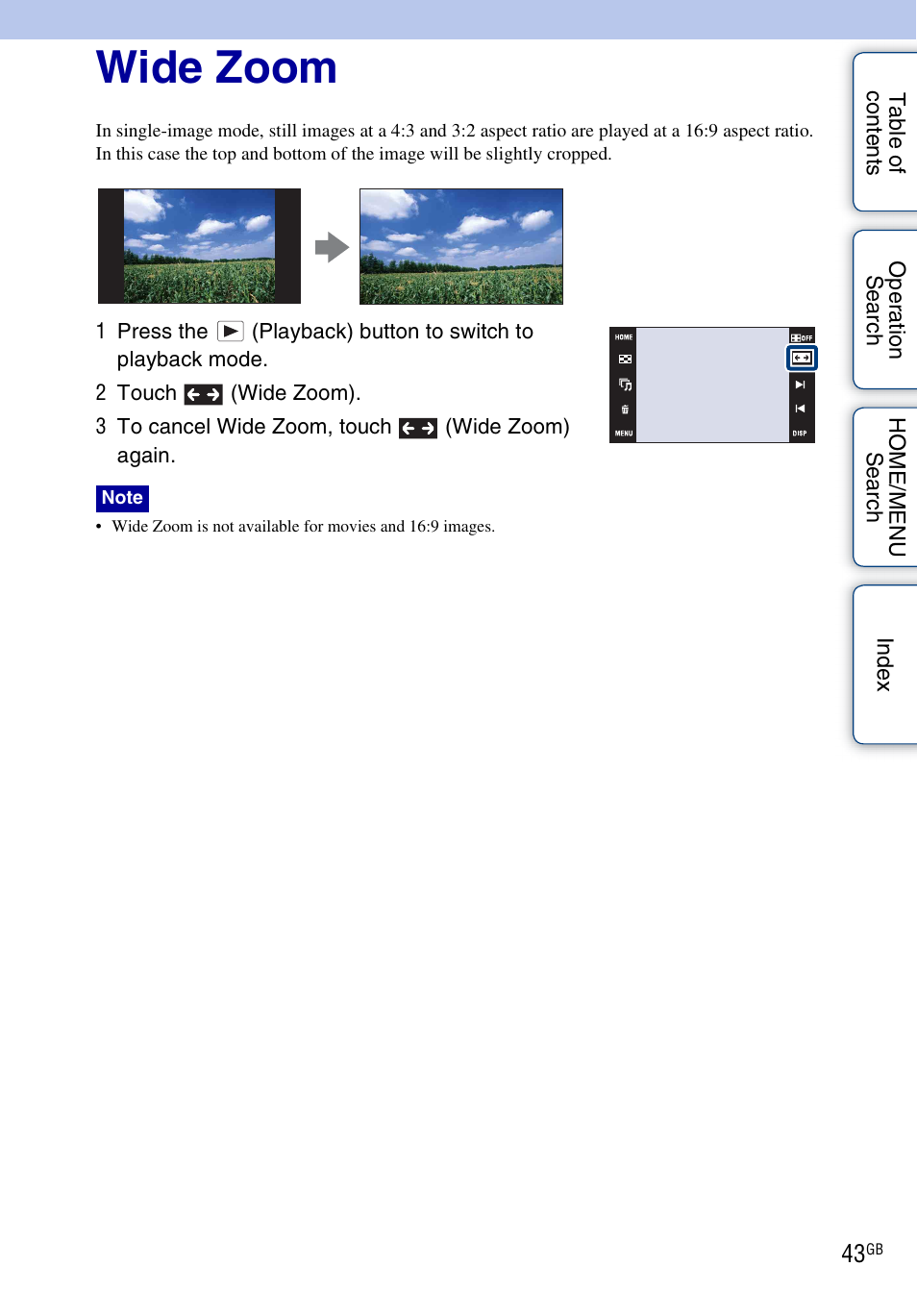 Wide zoom | Sony DSC-G3 User Manual | Page 43 / 178
