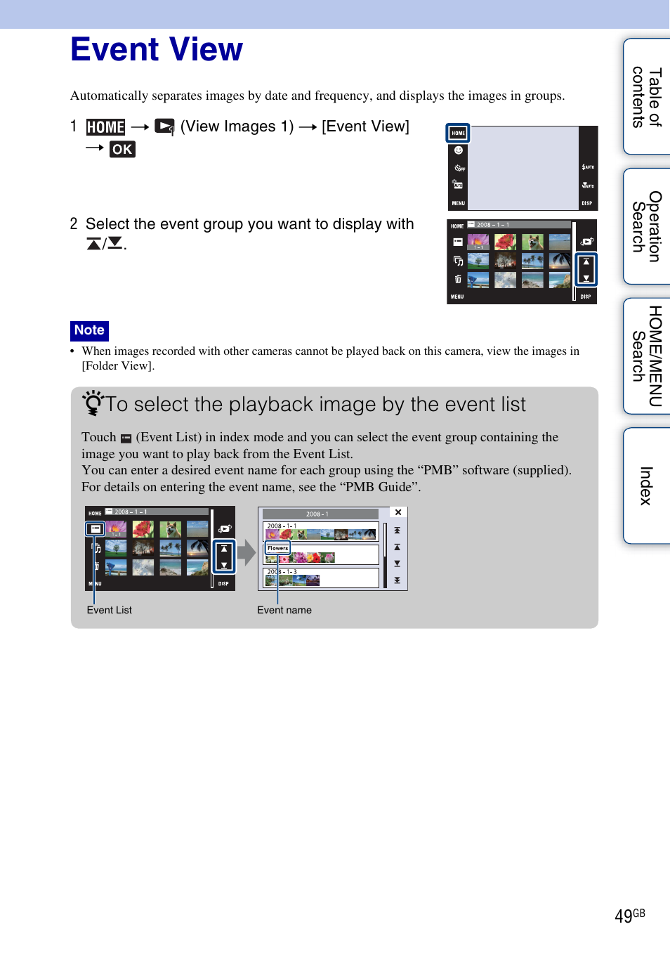 Event view | Sony DSC-G3 User Manual | Page 49 / 178