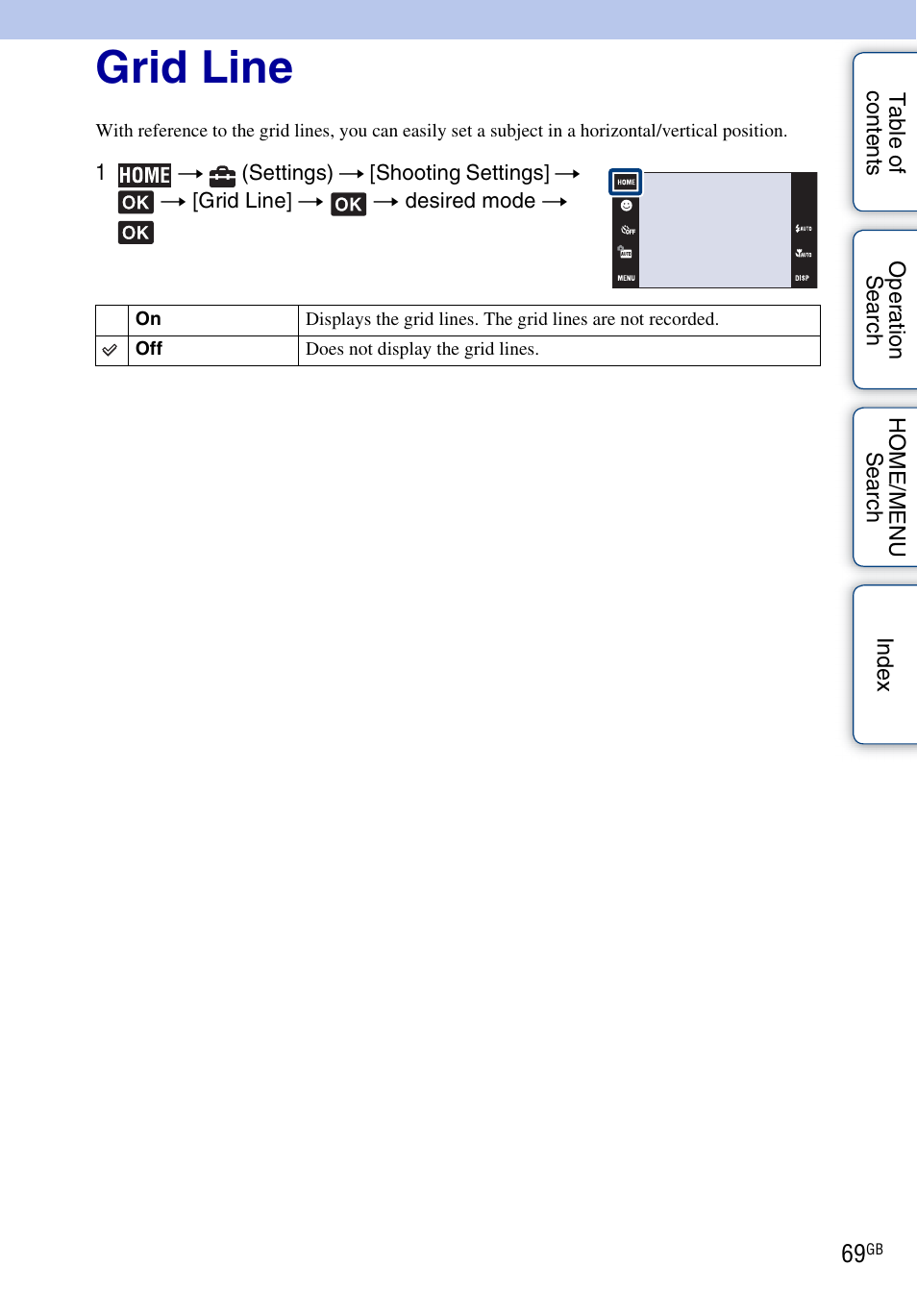 Grid line | Sony DSC-G3 User Manual | Page 69 / 178