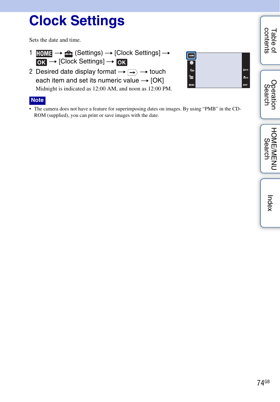 Clock settings | Sony DSC-G3 User Manual | Page 74 / 178