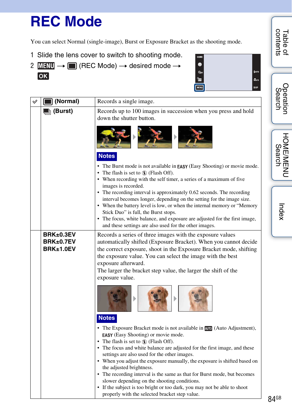 Rec mode | Sony DSC-G3 User Manual | Page 84 / 178