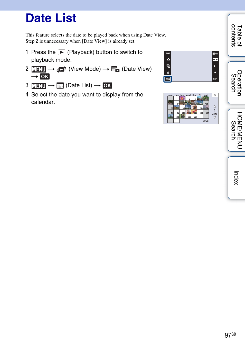 Date list), Date list | Sony DSC-G3 User Manual | Page 97 / 178