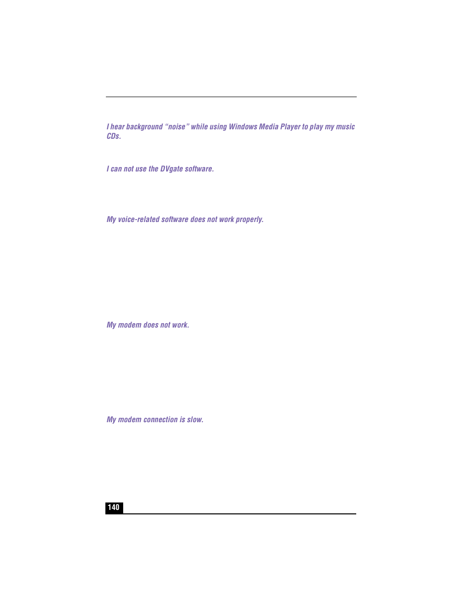 I can not use the dvgate software, My voice-related software does not work properly, 2 click yamaha ds-xg | Troubleshooting the modem, My modem does not work, My modem connection is slow | Sony PCG-XG500 User Manual | Page 140 / 154