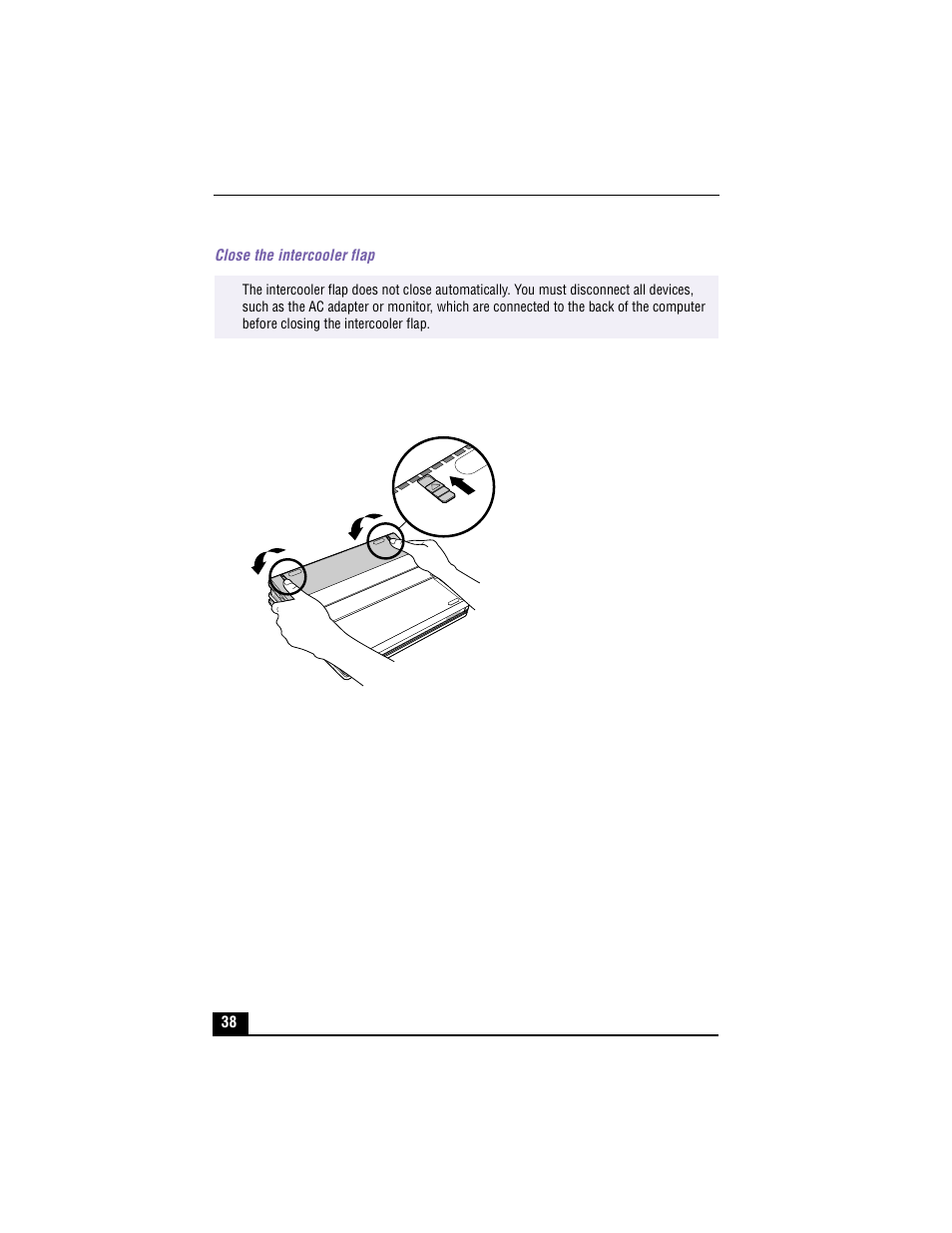 Close the intercooler flap, Intercooler flap | Sony PCG-XG500 User Manual | Page 38 / 154