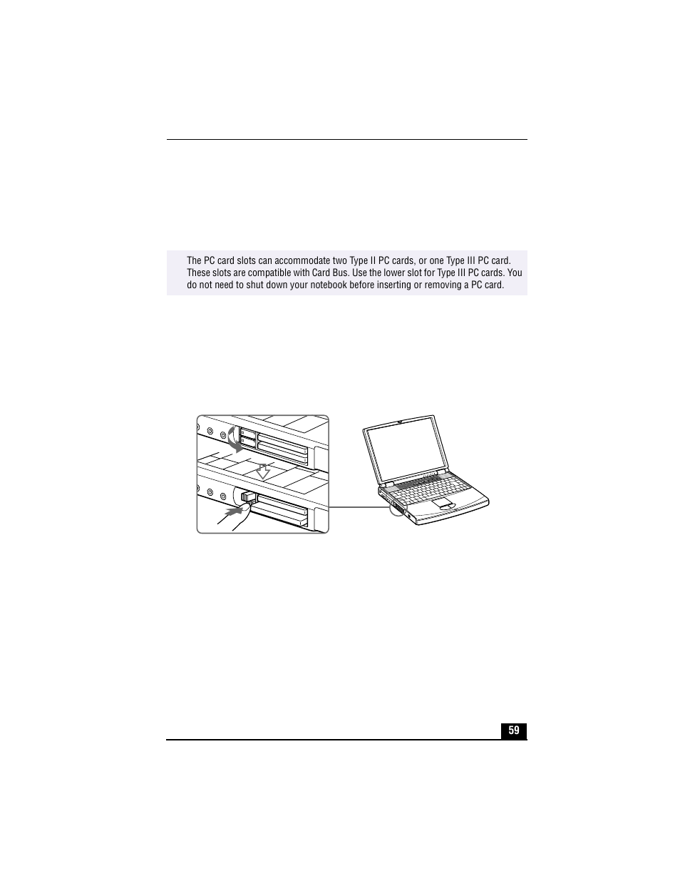 Using pc cards, To insert a pc card, Pc card release button | Sony PCG-XG500 User Manual | Page 59 / 154