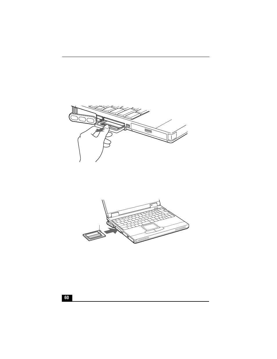 2 remove the pc card slot protector, Removing pc card slot protector, Inserting pc card | Sony PCG-XG500 User Manual | Page 60 / 154