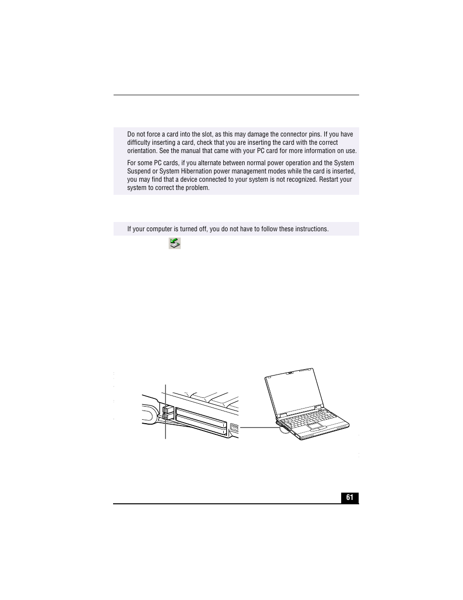 To remove a pc card, 1 double-click in the system task tray, 4 confirm the device and click ok | Removing the pc card | Sony PCG-XG500 User Manual | Page 61 / 154